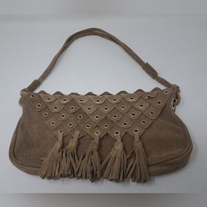 French Connection FCUK Women's  Leather Purse Handbag Satchel Fringe Tassels Y2K